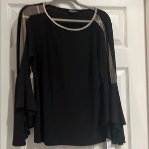 Prelude black fell sleeve with rhinestone collar, blouse, size large